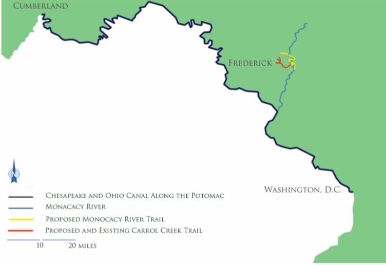 Carroll Creek Trail, the Monocacy River Trail and the Chesapeake and Ohio Canal